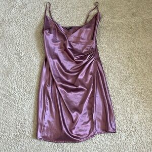 Purple Silky Spaghetti Strap Mini Dress